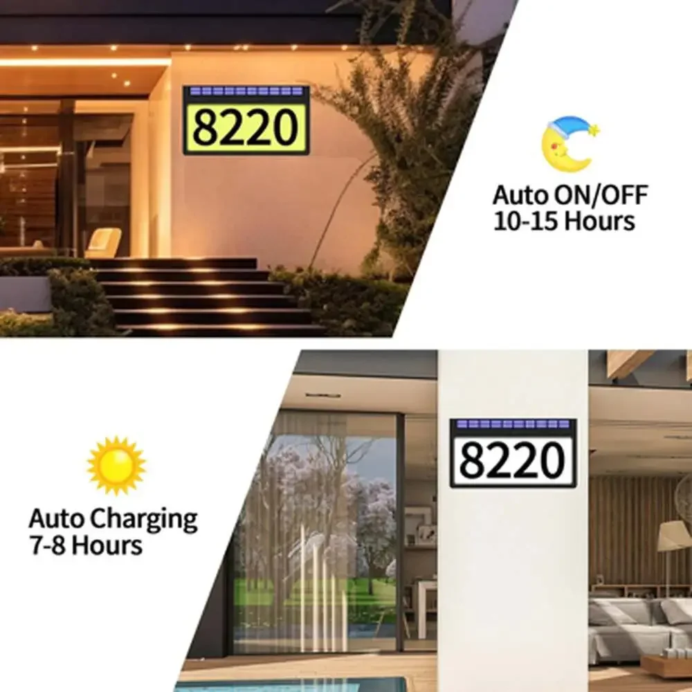 Solar Address Sign Lighted Outdoor Waterproof RGBW Color House Numbers for Home